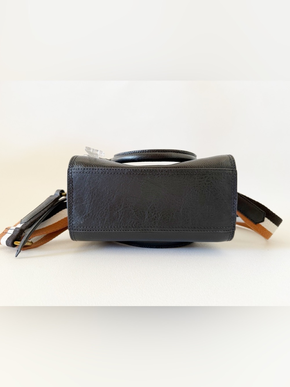 Fossil Hope Bag Leather Top-Handle Crossbody with Striped Strap Black Small - Picture 10 of 15